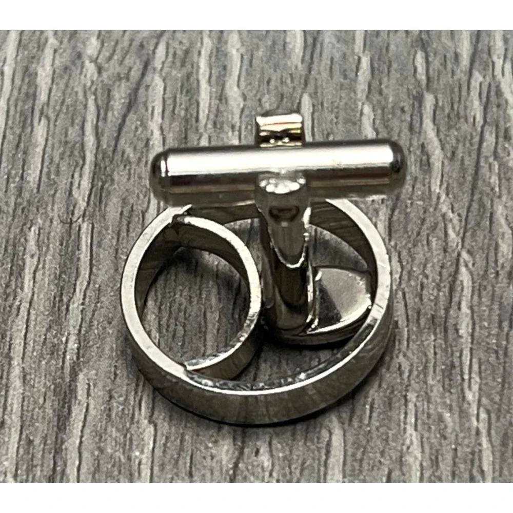 Silver Tone Round Cufflinks Mens‎ Black Cabochon Stone Modernist Design Pair